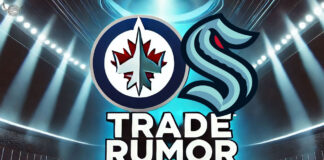 Winnipeg Jets and Seattle Kraken logos with the words trade rumor below the logos