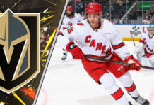 Mikko Rantanen in Vegas Golden Knights jersey, NHL trade rumor graphic, 2025 deadline