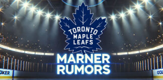 Toronto Maple Leafs logo with the words Marner rumors below the logo