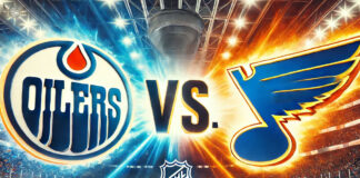 Edmonton Oilers and St. Louis Blues logos with the words vs between the logos