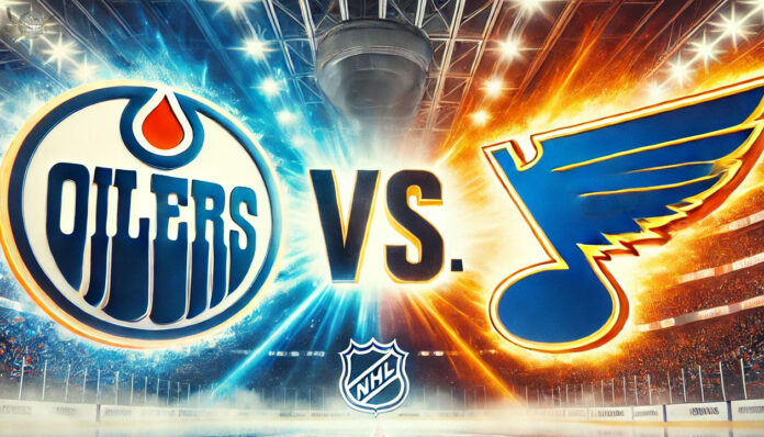 Edmonton Oilers and St. Louis Blues logos with the words vs between the logos