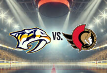 Nashville Predators and Ottawa Senators logo with the word vs. between the logos