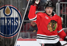 Ryan Donato in action with the Chicago Blackhawks