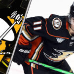 Trevor Zegras in action for the Anaheim Ducks.