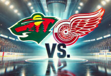 Minnesota Wild and Detroit Red Wings logos with the word VS between the logos