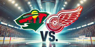 Minnesota Wild and Detroit Red Wings logos with the word VS between the logos