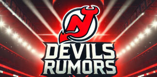 New Jersey Devils logo with a question mark, symbolizing the team's questionable trade deadline decisions.