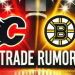 Calgary Flames and Boston Bruins logos with the words trade rumor below the logos