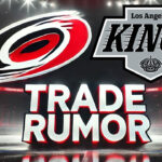 Carolina Hurricanes and LA Kings logos with the words trade rumor below the logos