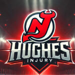 Jack Hughes Injury: Devils’ Playoff Hopes Take a Devastating Blow New Jersey Devils logo with the words Hughes injury under the logo