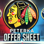 Chicago Blackhawks and Buffalo Sabres logos with the words Peterka offer sheet below the logos