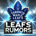 Toronto Maple Leafs logo with blurred background of NHL trade deadline activity