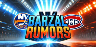 Mathew Barzal, New York Islanders, trade rumor, Montreal Canadiens logo, New York Islanders logo NHL offseason.
