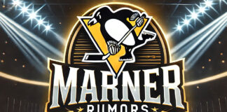 Pittsburgh Penguins logo with the words Marner rumors below the logo