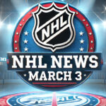 NHL logo with the words NHL news March 3 below the logo