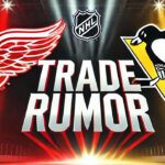 Detroit Red Wings and Pittsburgh Penguins logos with the words trade rumor below the logos