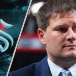 Jason Botterill introduced as new Seattle Kraken GM in front of team logo
