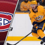 Jonathan Marchessault in his Nashville Predators jersey amidst swirling trade rumors connecting him to the Montreal Canadiens.