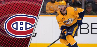 Jonathan Marchessault in his Nashville Predators jersey amidst swirling trade rumors connecting him to the Montreal Canadiens.