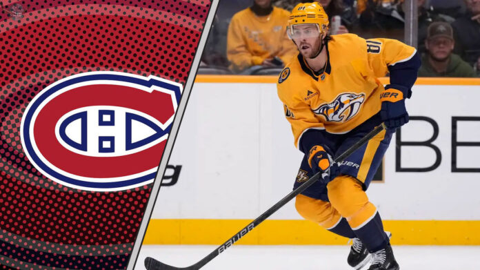 Diving Deeper: Marchessault's Situation and the Canadiens' Angle Jonathan Marchessault in his Nashville Predators jersey amidst swirling trade rumors connecting him to the Montreal Canadiens.