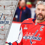 Alex Ovechkin in Washington Capitals jersey, acknowledging the crowd, signifying his upcoming final NHL season.
