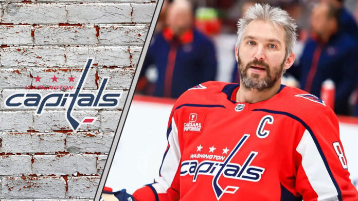 Alex Ovechkin in Washington Capitals jersey, acknowledging the crowd, signifying his upcoming final NHL season.