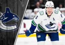 Brock Boeser skating in a Vancouver Canucks jersey during the 2024-25 NHL season