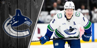 Brock Boeser skating in a Vancouver Canucks jersey during the 2024-25 NHL season