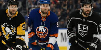 Ivan Provorov in Pittsburgh Penguins, New York Islanders, and LA Kings jersey's as NHL trade rumors swirl