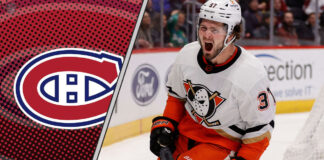Anaheim Ducks center Mason McTavish in action during an NHL game amid trade rumors involving the Montreal Canadiens