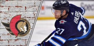 Nikolaj Ehlers skating in Winnipeg Jets jersey with NHL trade rumors linking him to the Ottawa Senators