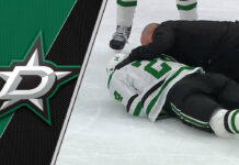 Dallas Stars forward Roope Hintz reacts in pain after a slash from Oilers defenseman Darnell Nurse in Game 2 of the Western Conference Final.