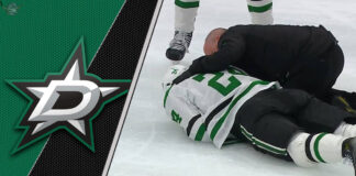 Dallas Stars forward Roope Hintz reacts in pain after a slash from Oilers defenseman Darnell Nurse in Game 2 of the Western Conference Final.