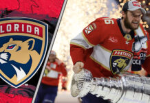 Florida Panthers celebrate 2025 Stanley Cup championship victory over Edmonton Oilers with Aleksander Barkov holding the Stanley Cup