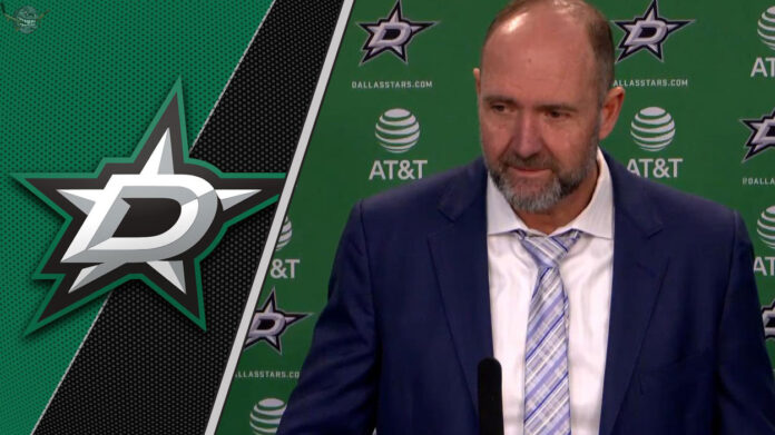 Was Firing DeBoer the Right Call for the Stars? Dallas Stars former head coach Peter DeBoer talking to the media during the 2025 NHL playoffs, symbolizing the end of his tenure.