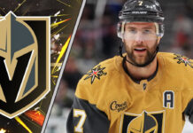 Vegas Golden Knights defenseman Alex Pietrangelo on the ice during an NHL game, with the backdrop of ongoing injury and LTIR rumors.
