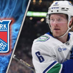 Vancouver Canucks forward Brock Boeser celebrates a goal, a prime target for the New York Rangers in NHL free agency.