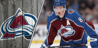 Colorado Avalanche defenseman Cale Makar skating with the puck, poised to make a play in the offensive zone during the 2025-26 NHL season.
