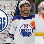 A composite image showing Edmonton Oilers forward Evander Kane and Anaheim Ducks goaltender John Gibson, representing a potential NHL trade rumor.