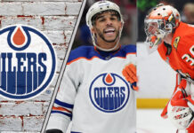 A composite image showing Edmonton Oilers forward Evander Kane and Anaheim Ducks goaltender John Gibson, representing a potential NHL trade rumor.
