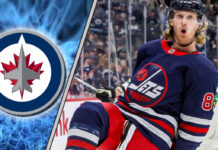 Winnipeg Jets forward Kyle Connor celebrate a goal during an NHL game helping his fantasy hockey point totals.