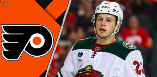 Minnesota Wild center Marco Rossi skates with the puck, amidst ongoing NHL trade rumors involving the Philadelphia Flyers.
