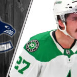 Mason Marchment of the Dallas Stars skates with the puck, a potential Vancouver Canucks trade target.