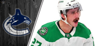 Mason Marchment of the Dallas Stars skates with the puck, a potential Vancouver Canucks trade target.