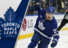 Matthew Knies celebrating a goal in his Toronto Maple Leafs jersey during the 2024-25 NHL season.