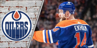 Edmonton Oilers defenseman Mattias Ekholm skates with determination, ready for the Stanley Cup Final.