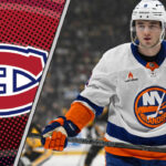 Noah Dobson Rumors: Canadiens in the Mix for Islanders Star? Montreal Canadiens logo with superimposed question mark over a New York Islanders defenseman, highlighting Noah Dobson rumors.