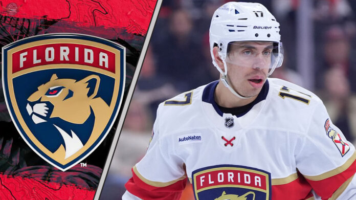 Why Evan Rodrigues is the Logical, Yet Painful, Choice Florida Panthers forward Evan Rodrigues skates during an NHL game, the subject of recent NHL rumors.
