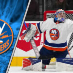 New York Islanders goaltender Ilya Sorokin makes a save, with a focused expression, amidst swirling NHL trade rumors