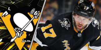 Pittsburgh Penguins forward Bryan Rust skates during an NHL game, with NHL trade rumors swirling around his future with the team.